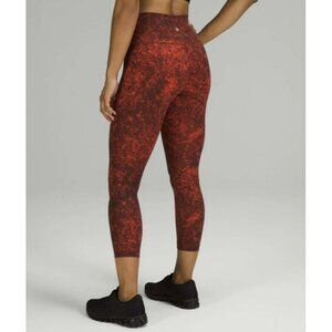 Lululemon Wunder Train High-Rise Crop 23" Denim Wash Print Autumn Sz 20 EUC